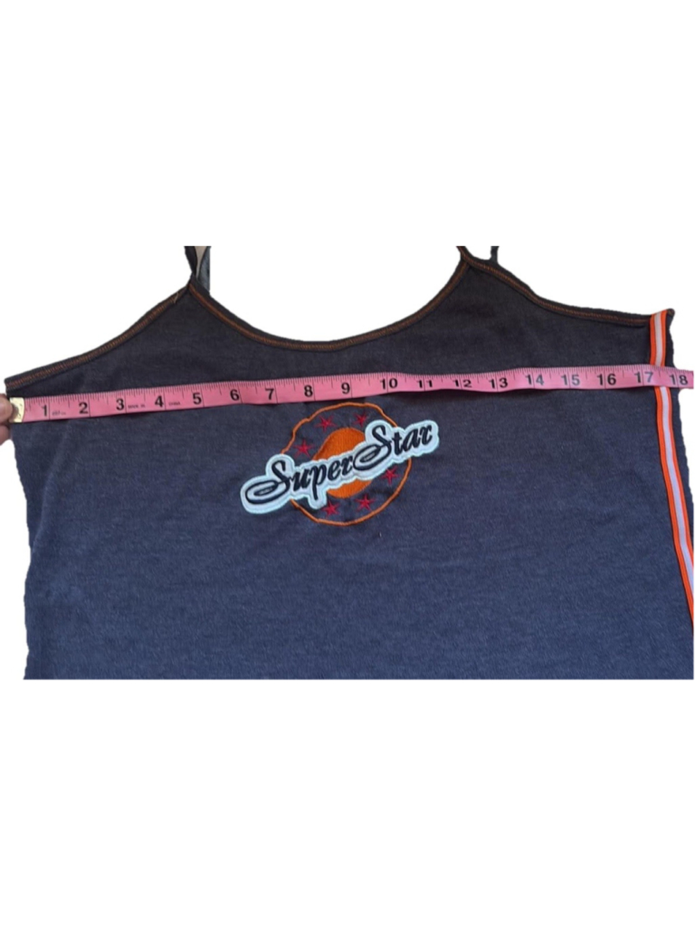Vintage Y2K SuperStar Cami Tank Top XL Blue Orange Stripes Graphic Streetwear - Picture 7 of 8